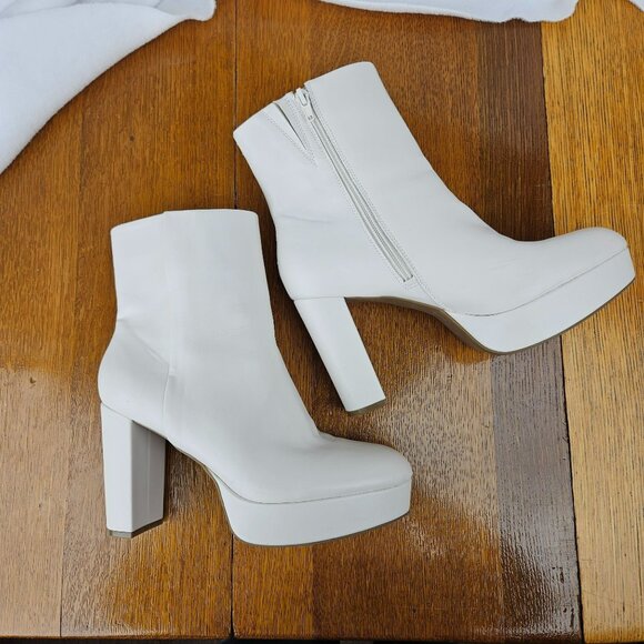 MIX NO 6 White GoGo Boots Ankle Size 8.5 M Womens Synthetic 4 inch heel Zip Neve - Picture 1 of 11